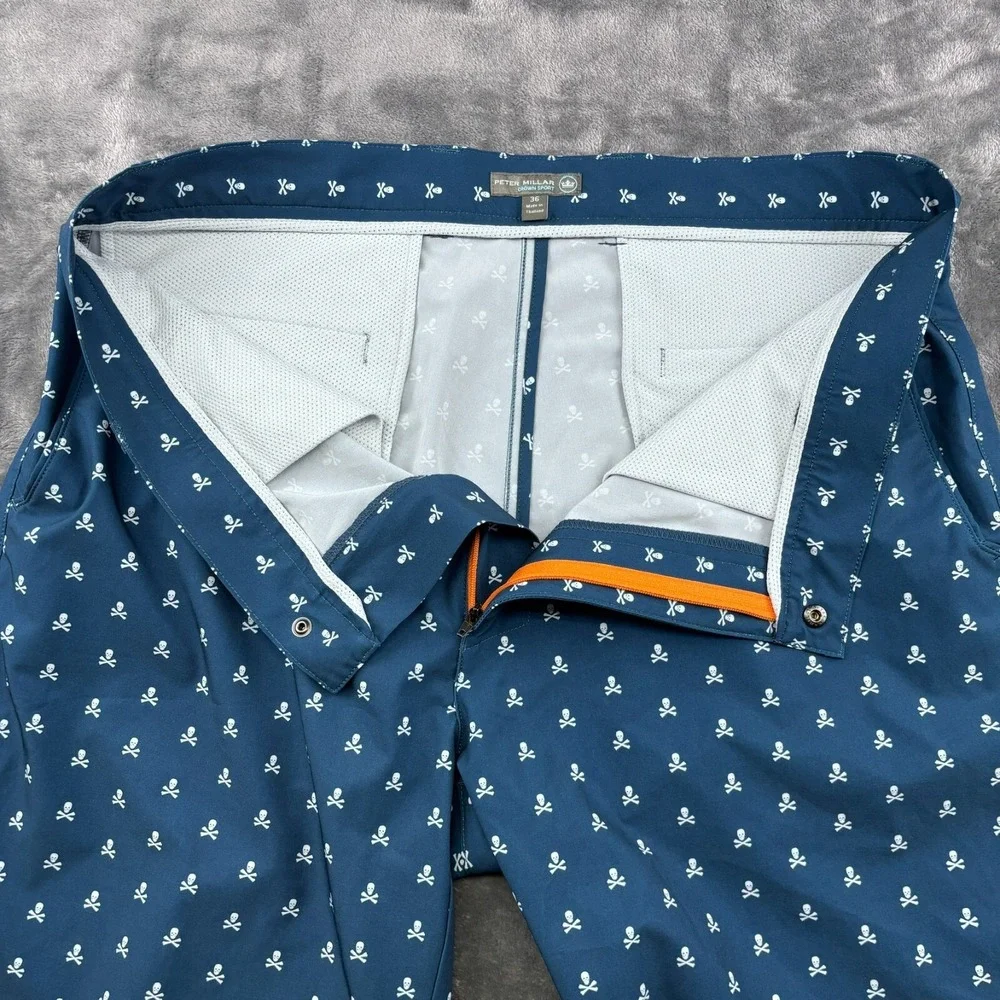 Peter Millar Shackleford Golf Shorts Mens 36 Blue Skulls Performance Inseam 10